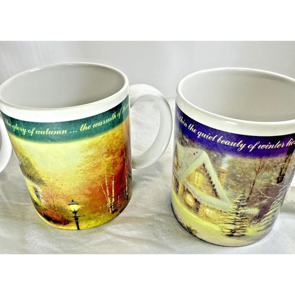 Vintage Thomas Kinkade Four Seasons Mug Set of 4 Complete Collection NOS - Picture 3 of 16